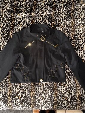 Kaii Black Bomber Jacket with Gold Hardware